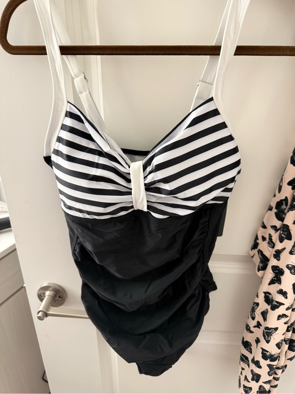 Black & White Striped Bust One-Piece Swimsuit